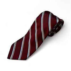 Barneys NY Hand Made in Italy Silk Burgundy Cream Blue Repp Stripe Tie Vintage